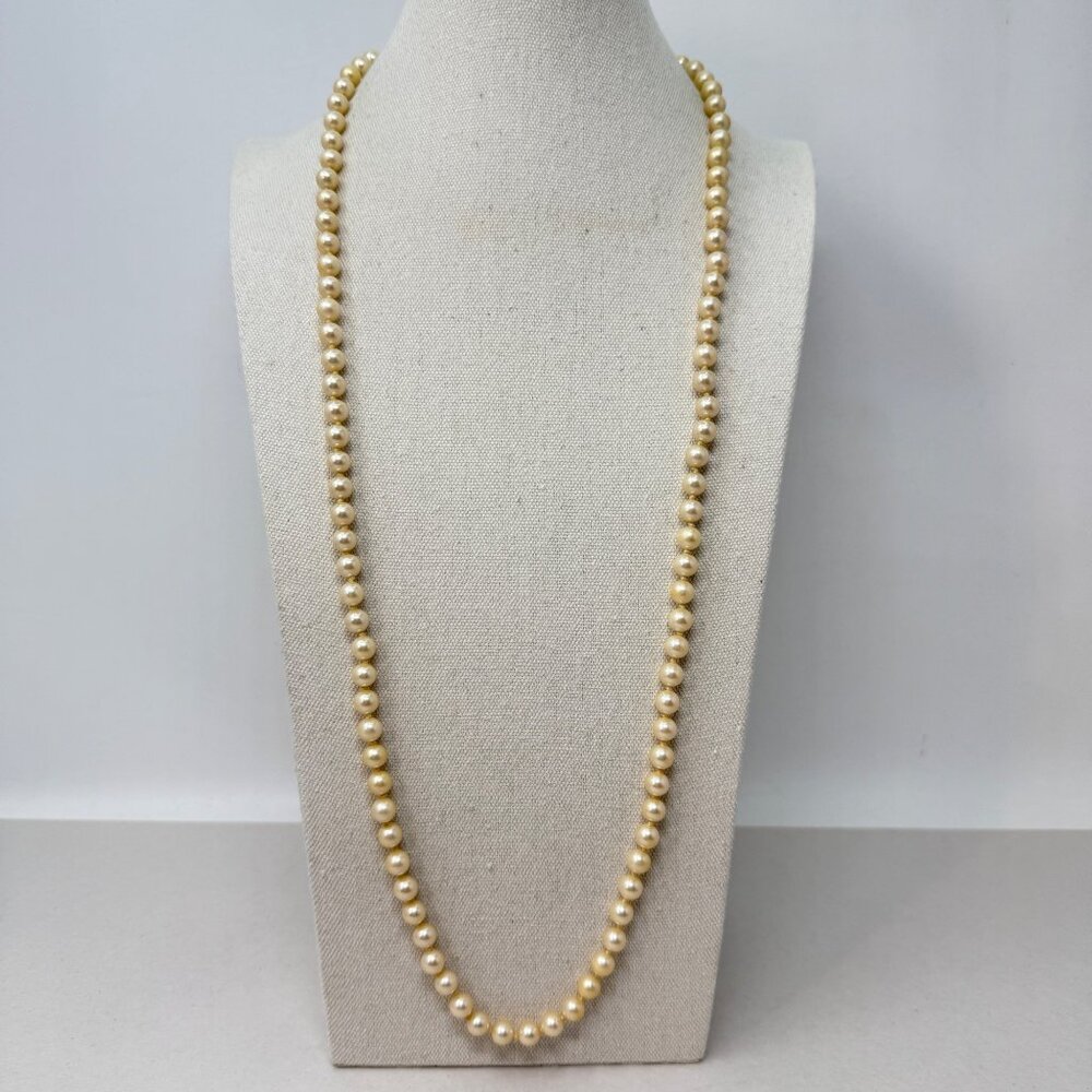 Vintage Marvella Imitation Pearl Necklace Knotted Thread Long Length Signed‎